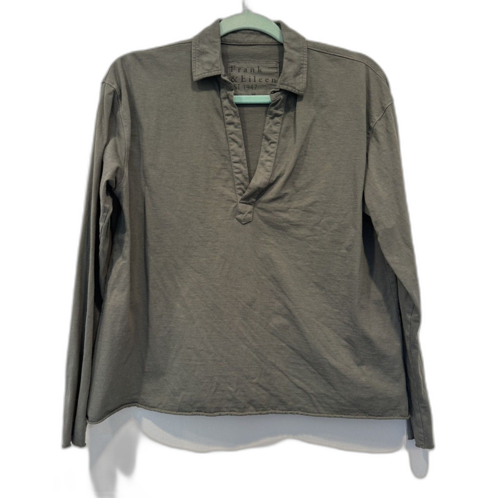 Frank & Eileen Patrick Popover Henley Top Gray Cotton Shirt Women sz XS USA Made